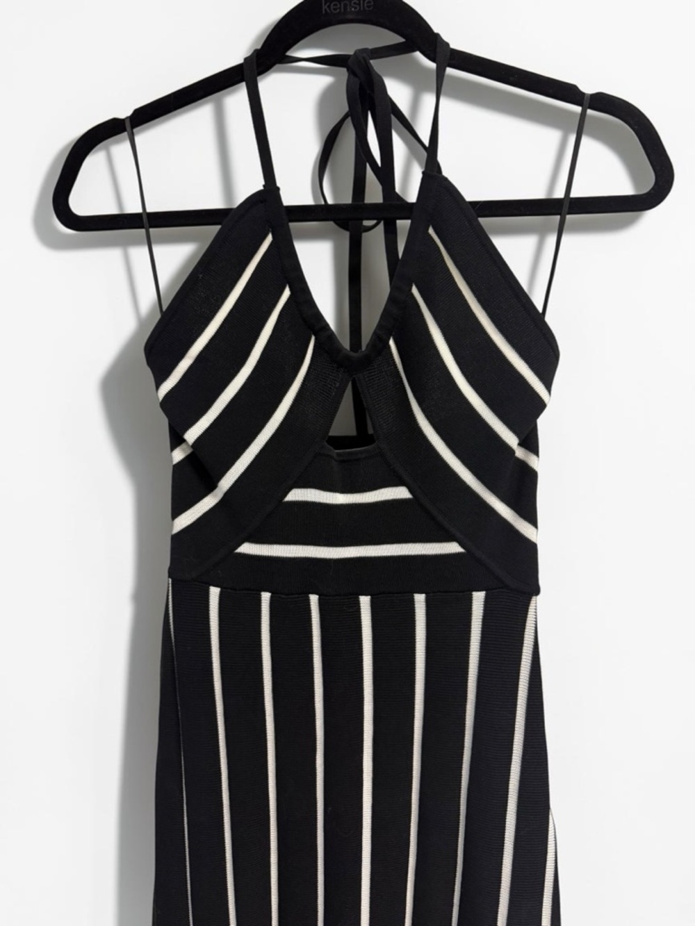 Ramy Brook Frida Stripe Halter Midi Dress Black Fringe Cutout Size XS - Picture 7 of 9